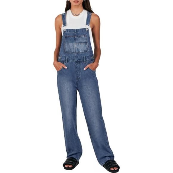 Pants - Women's Overalls Loose Fit Adjustable Strap Denim Bib Overall Jeans Pants